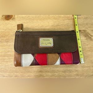 Fossil Red and Brown Leather Wallet NWT